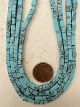 color enhanced howlite: light turquoise blue, 13x4x4mm 4 sided tube, 15" strand, sold per strand