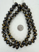 black white yellow red, dotted swirl motif, vintage stock glass, 14mm round raised dots, 15" strand, SOLD PER STRAND