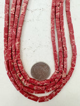 color enhanced impression jasper: pale red, 13x4x4mm 4 sided tube, 15" strand, sold per strand