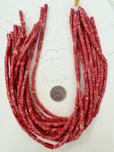 color enhanced impression jasper: pale red, 13x4x4mm 4 sided tube, 15" strand, sold per strand