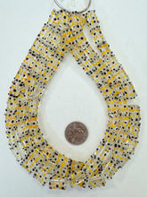 clear black yellow white, dotted motif, vintage stock glass, 15x11mm 4 sided tube, 15" strand, SOLD PER STRAND