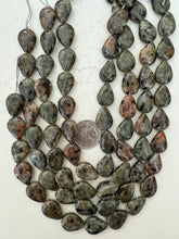 color enhanced black labradorite: green peach, 20x14x7mm pear teardrop, 15" strand, sold per strand