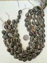 color enhanced black labradorite: green peach, 20x14x7mm pear teardrop, 15" strand, sold per strand