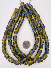 yellow green blue white, dotted swirl motif, vintage stock glass, 17x12mm tube, 15" strand, SOLD PER STRAND
