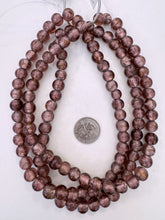 purple silver, inside lined motif, vintage stock glass, 11mm round, 15" strand, SOLD PER STRAND