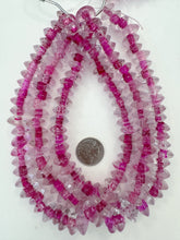 clear dark hot pink, two tone inside lined, vintage look glass, 16x7mm pointed saucer rondelle,  15" strand, SOLD PER STRAND