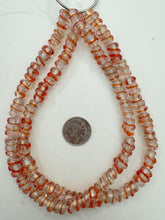 clear red, swirl motif, vintage stock glass, 17x10mm dotted barrel, 15" strand, SOLD PER STRAND