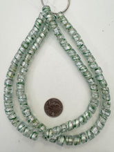 clear green multi metallic silver, swirl inside lined swirl motif, vintage stock glass, 10x8mm rondelle, 15" strand, SOLD PER STRAND