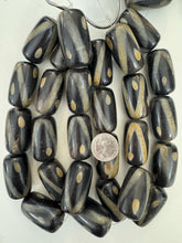 black off white golden horn, dot line motif, 42x23mm tube, 15" strand, sold per strand