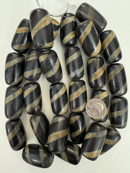 black off white golden horn, spiral  motif, 42x23mm tube, 15