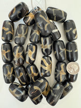 black off white golden horn, organic star motif, 42x23mm tube, 15" strand, sold per strand