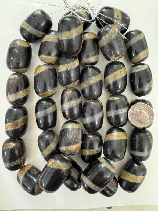 black off white golden horn, spiral motif, 32x24mm barrel tube, 15