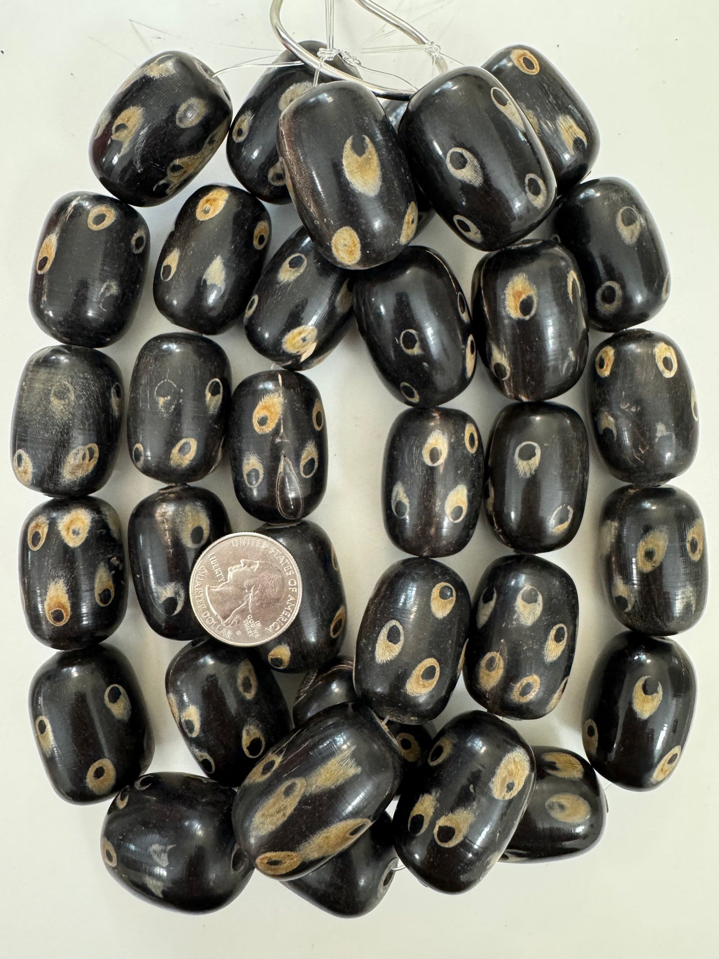 black off white golden horn, evil eye motif, 32x24mm barrel tube, 15