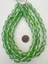 light green silver, inside lined motif, vintage stock glass, 18x13mm bicone tube mix, 15" strand, SOLD PER STRAND