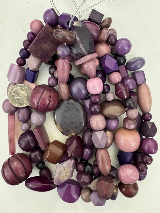 purple mix, vintage look resin, mixed shape and size, 15