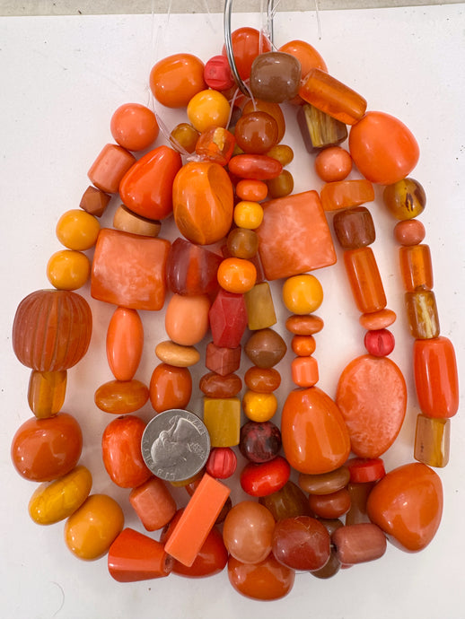 bright orange mix, vintage look resin, mixed shape and size, 15
