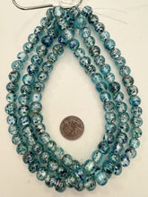 light blue multi silver, inside lined motif, vintage stock glass, 12mm round, 15" strand, SOLD PER STRAND