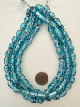 saturated pale electric blue multi silver, inside lined motif, vintage stock glass, 13x10mm teardrop, 15" strand, SOLD PER STRAND