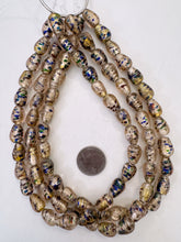 pale peach golden multi silver, inside lined motif, vintage stock glass, 16x11mm teardrop, 15" strand, SOLD PER STRAND