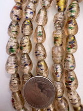 pale peach golden multi silver, inside lined motif, vintage stock glass, 14x10mm teardrop, 15" strand, SOLD PER STRAND