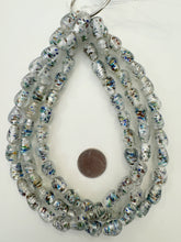 clear multi silver, inside lined motif, vintage stock glass, 13x10mm teardrop, 15" strand, SOLD PER STRAND