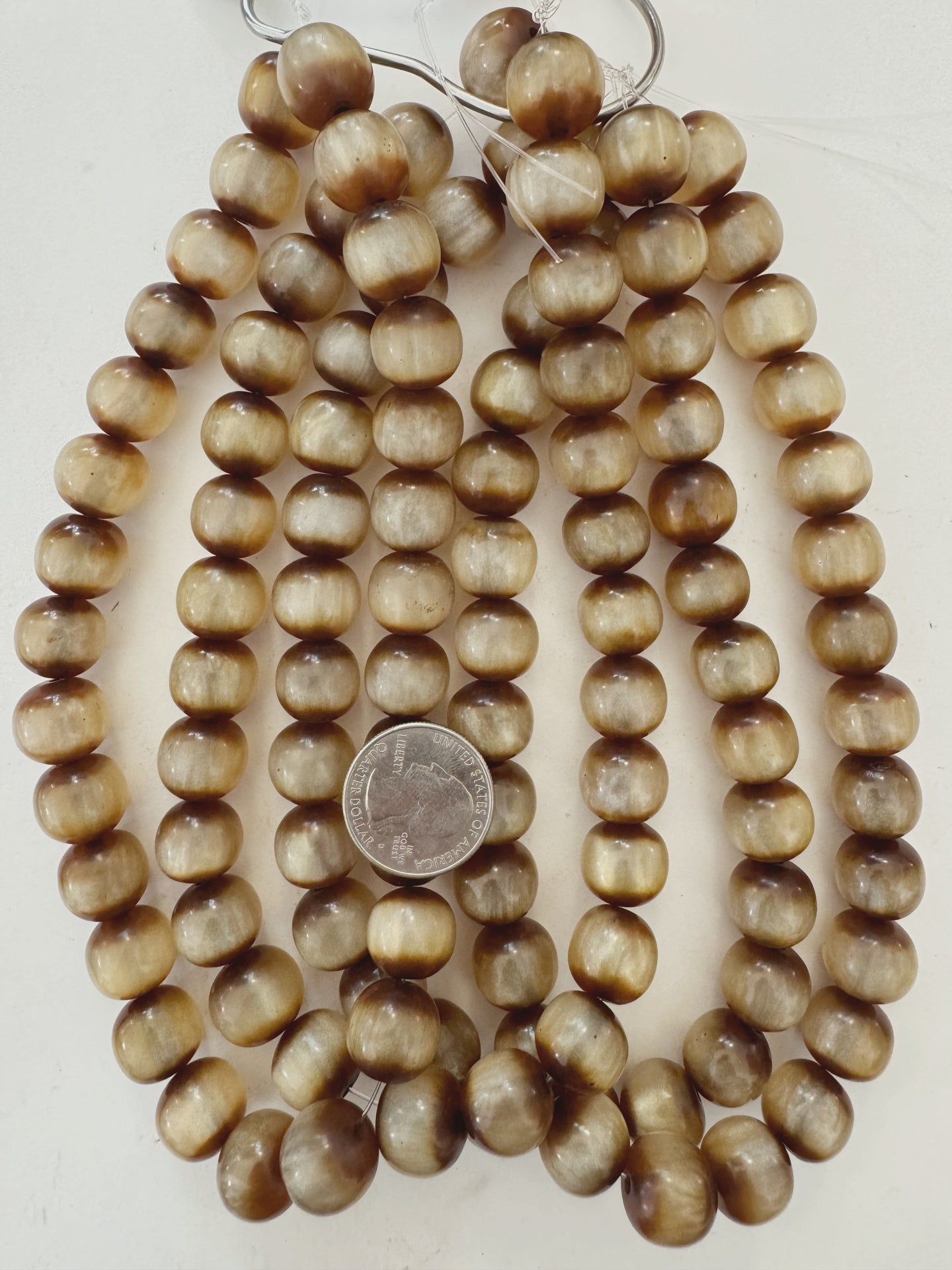 pearly brown off white stripe, vintage look resin, 14x13mm rondelle, 15