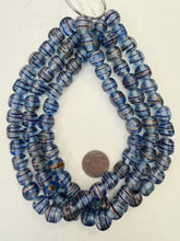 pale blue copper, swirl motif, vintage stock glass, 13mm 3 sided round, 15" strand, SOLD PER STRAND