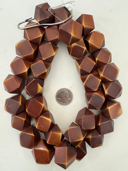 dakr orange brown off white trim, faux bone, vintage look resin, 24x22mm corner cut rectangle cube, 15