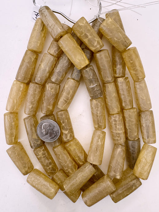 pale yellow peach dark crackle, vintage look resin, 32x14mm cone, 15