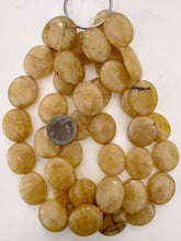 pale yellow peach dark crackle, vintage look resin, 28x23x9mm oval, 15" strand, sold per strand
