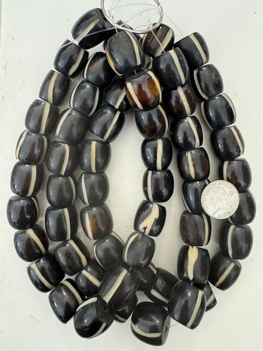 dark brown off white carved stripe, faux bone, vintage look resin, 21x20mm barrel, 15