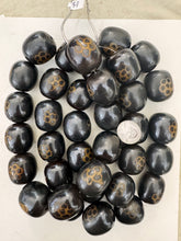 dark brown golden flower motif, faux bone, vintage look resin, 32x30mm barrel, 15" strand, sold per strand