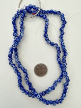 blue white, floral dotted motif, vintage stock glass, 7mm round mix, 15" strand, SOLD PER STRAND