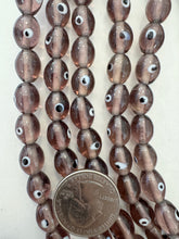 pale dark red purple black white, eye dotted motif, vintage stock glass, 12x10mm bowed tube barrel mix, 15" strand, SOLD PER STRAND