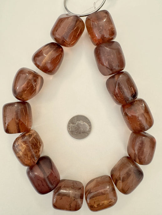 very dark peach crackle, vintage look resin, 28x25mm nugget, 15