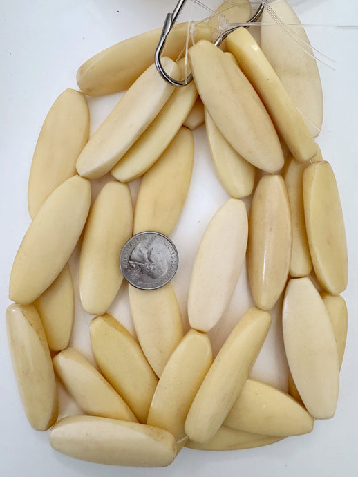 off white, faux bone, vintage look resin, 57x20x8mm oval, 15