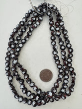 dark purple white, starburst dotted motif, vintage stock glass, 9x9x7mm coin mix, 15" strand, SOLD PER STRAND