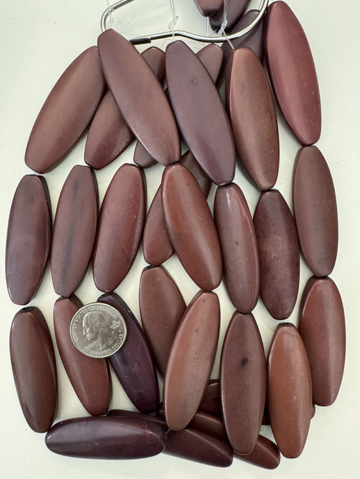 dark pale egg plant red purple, single color, vintage look resin, 56x19x7mm oval, 15