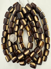 brown off white stripe motif, faux bone, vintage look resin, 19x17mm barrel tube, 15" strand, sold per strand