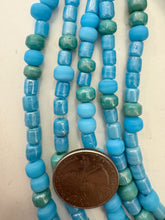 sky blue sea foam green, single color motif, vintage stock glass, 5-7mm shape mix, 15" strand, SOLD PER STRAND