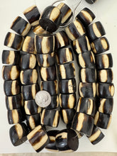 brown off white stripe motif, faux bone, vintage look resin, 27x21mm rondelle, 15" strand, sold per strand