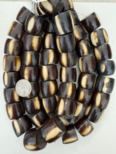 brown off white stripe motif, faux bone, vintage look resin, 26x22mm rondelle, 15" strand, sold per strand