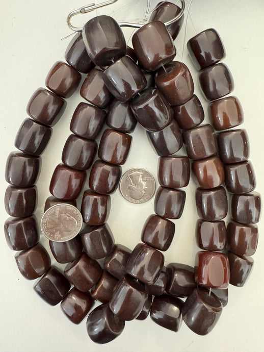 dark red brown, faux bone, single color, vintage look resin, 19x18mm faceted barrel, 15