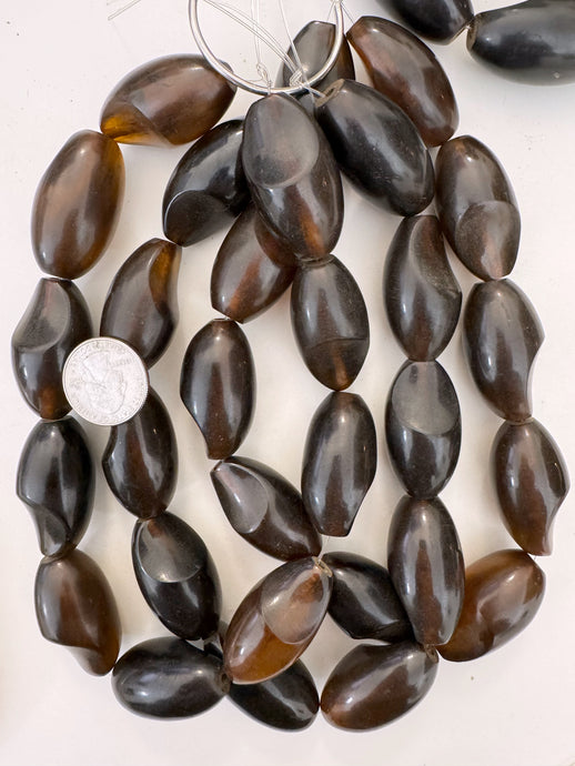 dark orange brown amber, faux amber, single color, vintage look resin, 40x22mm slice cut bowed tube, 15