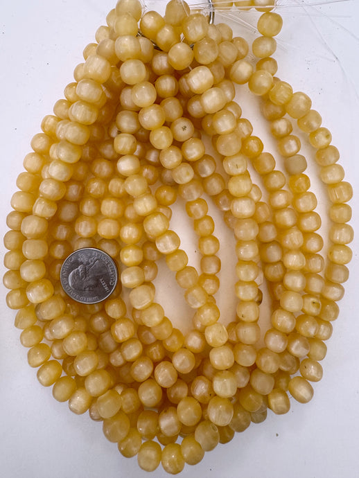 pale pearly amber yellow, faux amber, single color, vintage look resin, 9mm nugget round, 15