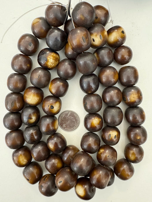 brown off white, faux bone, vintage look resin, 21mm nugget round, 15