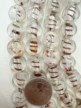 clear dark maroon red metallic silver, inside lined swirl motif, vintage stock glass, 15x15x8mm coin mix, 15" strand, SOLD PER STRAND