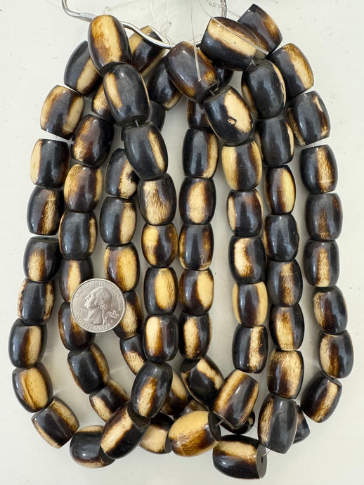 brown off white stripe motif, faux bone, vintage look resin, 20x17mm barrel, 15