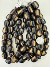 brown off white stripe motif, faux bone, vintage look resin, 22x20mm pear teardrop, 15" strand, sold per strand