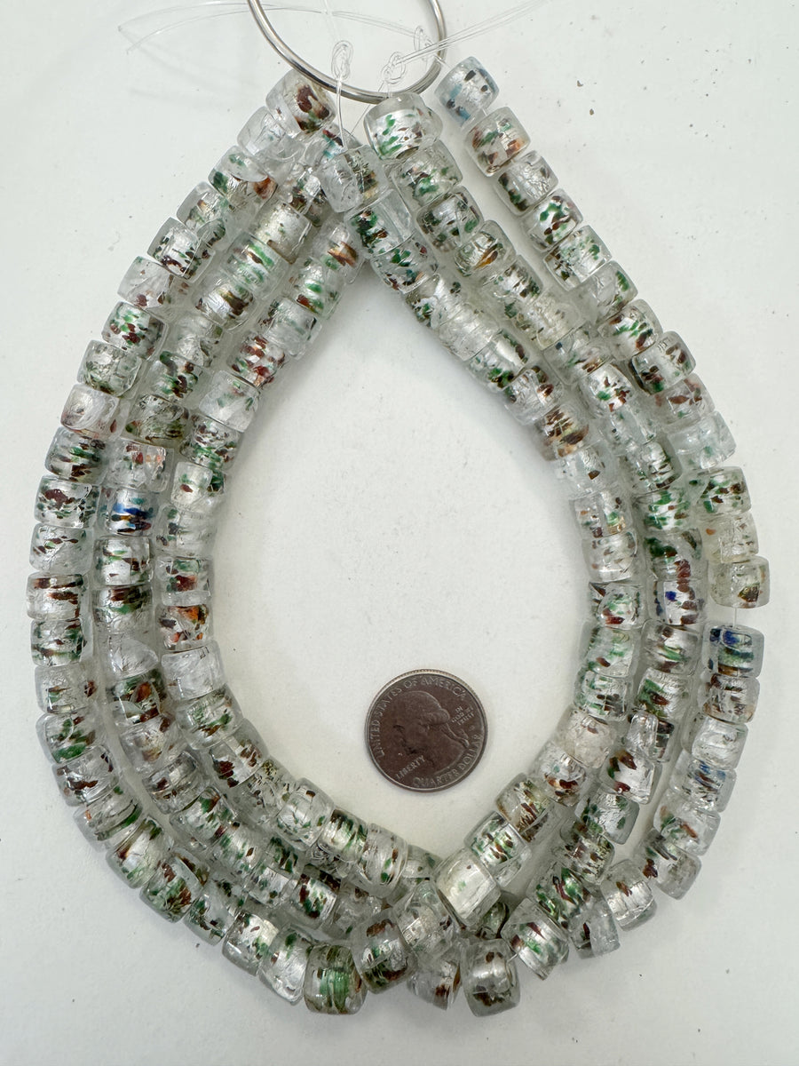 clear multi color metallic silver, inside lined stripe motif, vintage ...